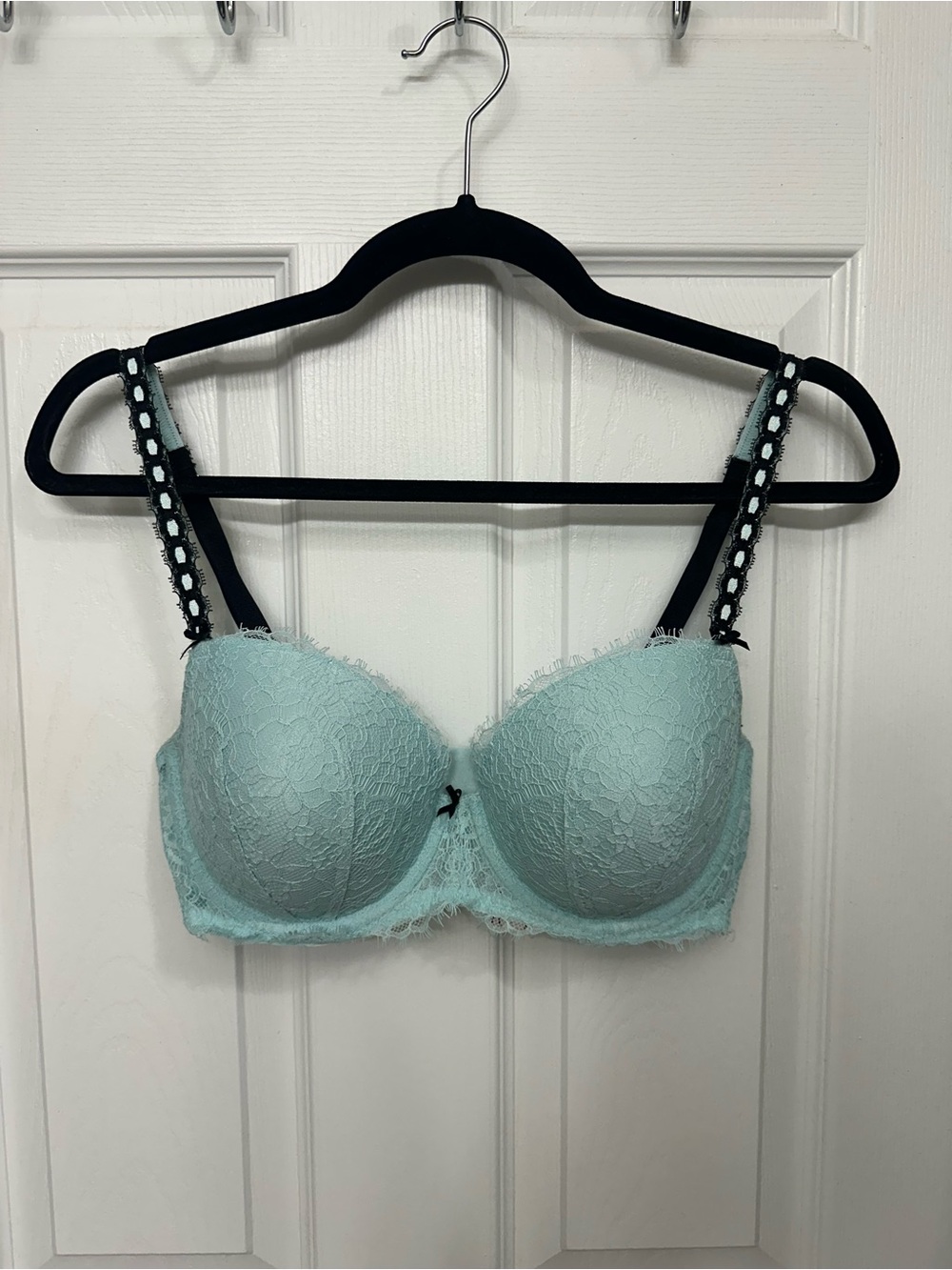 Victoria's Secret Mint Lace Bra with Black Accent Straps
